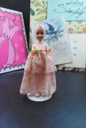 8" HARD PLASTIC 1950S DOLL DRESSED IN IRISH GREEN, PINK OR PURPLE  LACE CHOICE